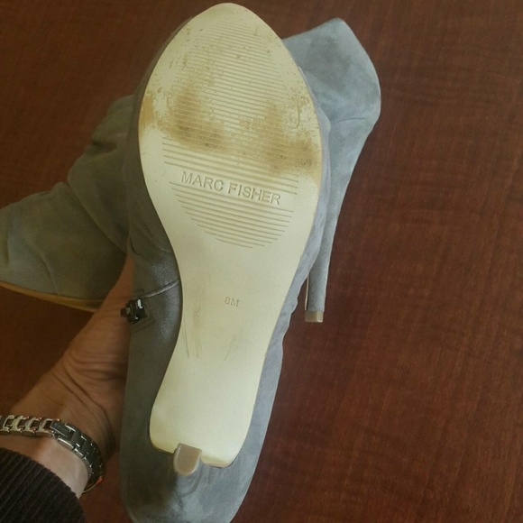 Marc Fisher Gray Suede Clearly Peep Toe Heels - Picture 6 of 7